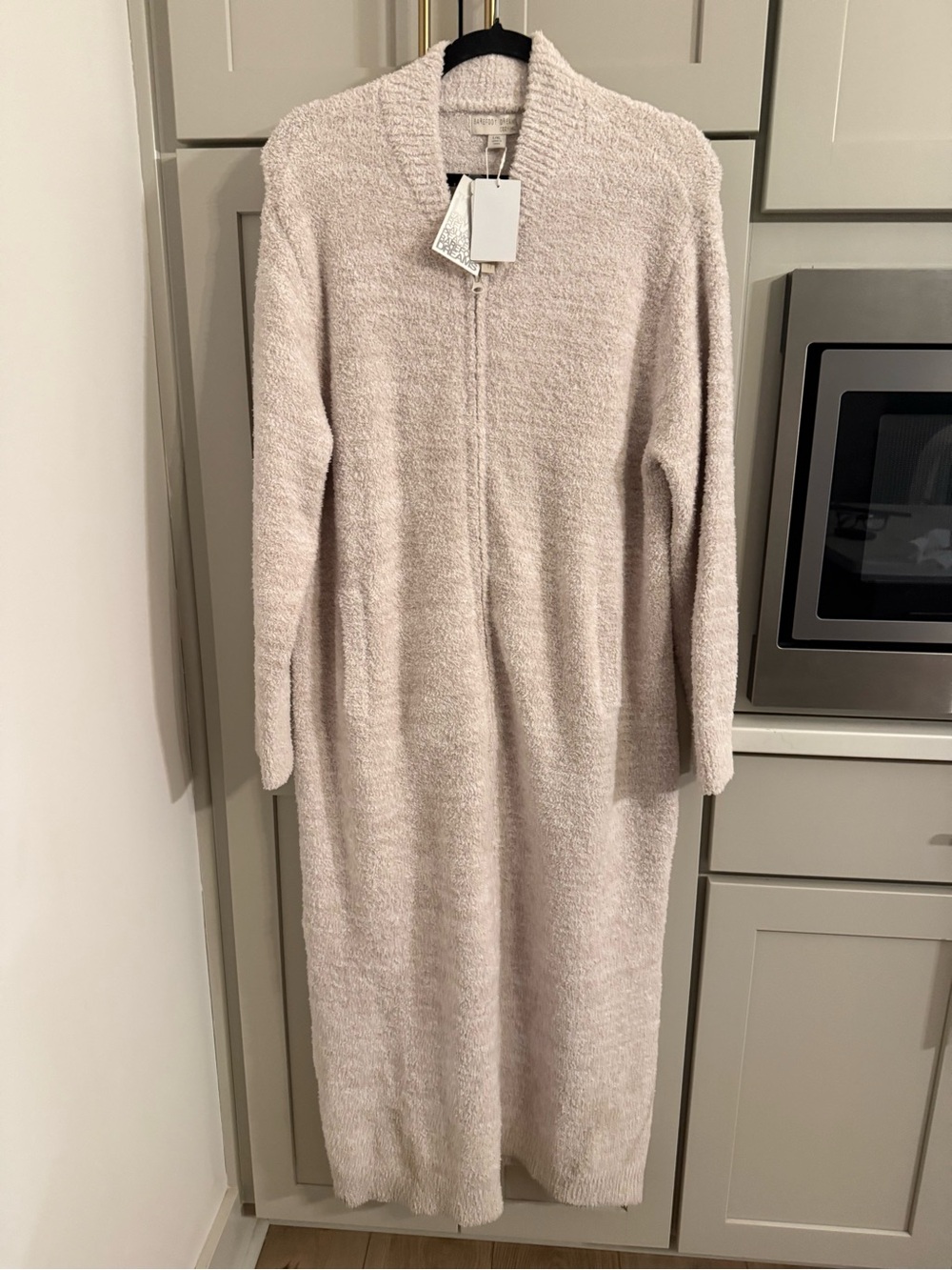 Barefoot Dreams CozyChic Full Zip V Neck Robe Lounger L/XL Stone $158 NWT